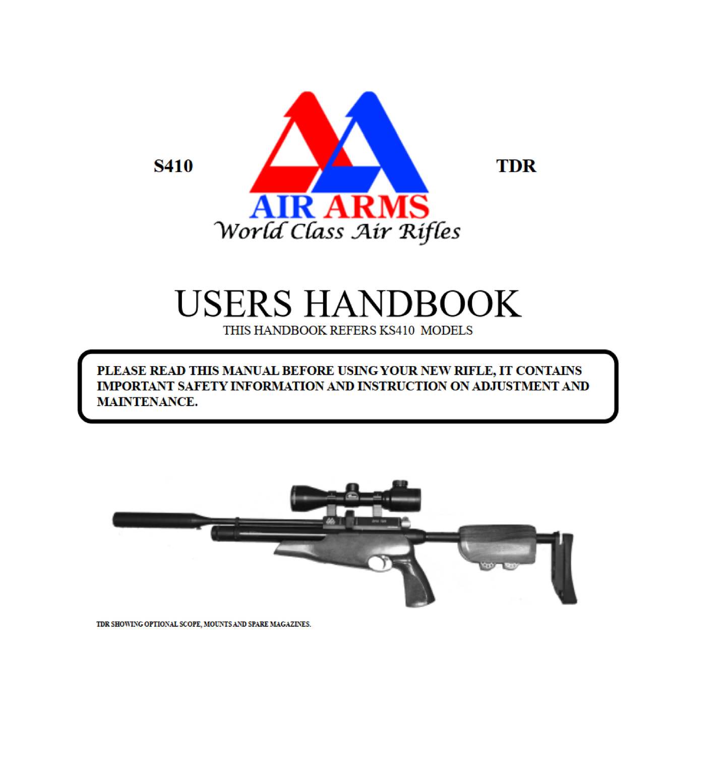 Air Arms S410 TDR Airgun Air Rifle Gun Pistol Owners Manual Instant Download #AirArms