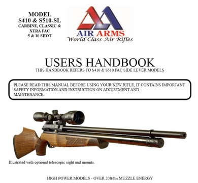 Air Arms S410 S510 Side Lever Models Airgun Air  Rifle Gun Pistol Owners Manual Instant Download #AirArms